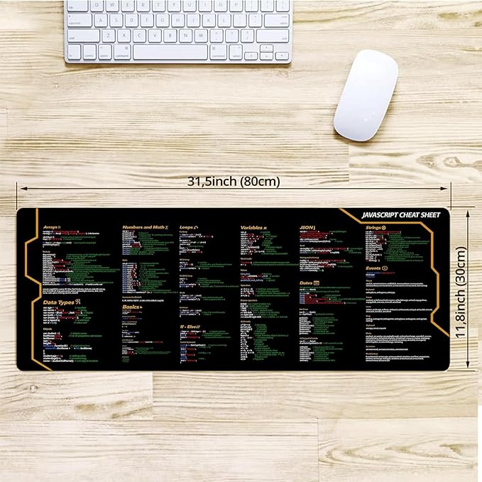 Javascript Cheat Sheet Desk Mat for Software Engineers Software Development Mouse Mat Web Developers and Programmers Mouse Pad Gift Coworker Quick Key Anti-Slip Keyboard Pad KMH