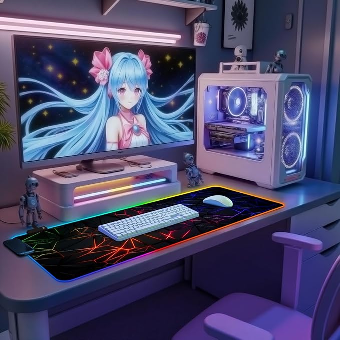 RGB Mousepad Led Mouse Pad Desk Mat I 31.5 x 11.8 Inch Large Mouse Pad I XL Oversized Big Mouse mat 14 Led Light Modes I Anti-Slip Rubber Base Waterproof Keyboard Pad for PC Gaming I Vibrant Neon