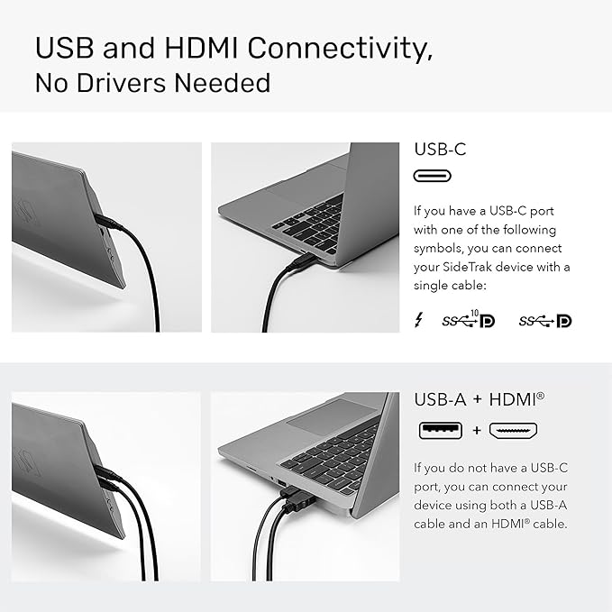 SideTrak Swivel 14 Portable Monitor for Laptop Screen Extender with Patented Swivel Hinge Attachable Travel Monitor Dual Screen FHD Display USB-C® &amp HDMI (Dark Gray)