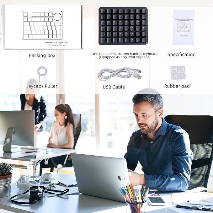 Koolertron One Handed Mechanical Gaming Keyboard 48-Key Fully Programmable Mini Keypad Mini USB Macro Keyboard with RGB LED Backlit for Windows PC Gamer