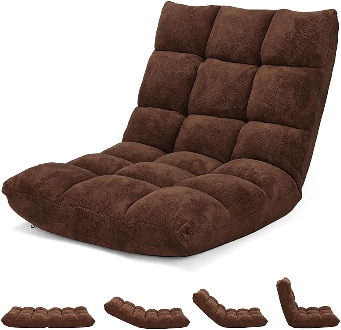 14-Position Lazy Sofa with Soft Coral Fleece Folding Gaming Chair Couch Recliner Floor Seat for Reading Meditating Yoga Gaming