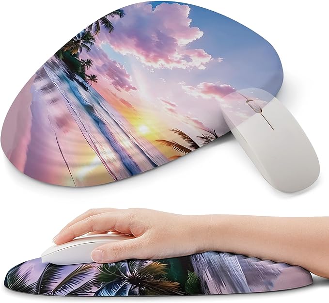 Ergonomic Mouse Pad with Wrist Support Memory Foam Wrist Rest for Pain Relief &amp Carpal Tunnel Non-Slip Base for Office Computer PC Laptop (12x8x1.2inch Sunset Beach)