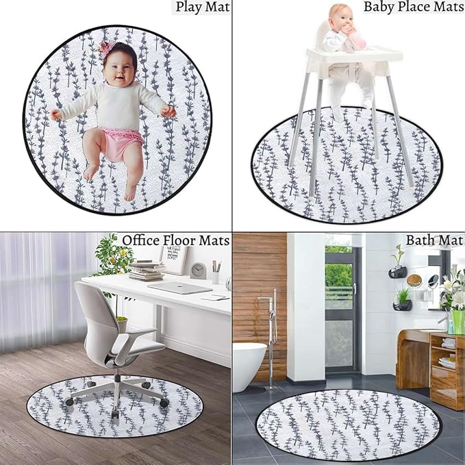 Dreamlike Round Area Rug Swivel Chair Mats for Hardwood Floor Washable Waterproof Spill Mat Anti-Slip Floor Protector Lavender Nature PatternGreen Diameter 47.2 in