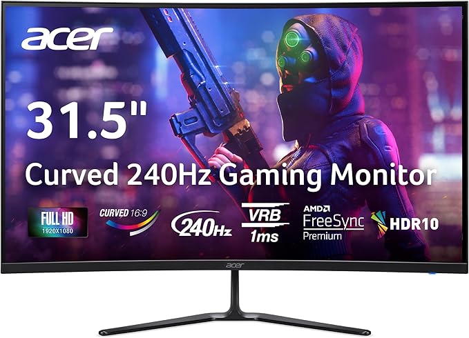 acer Nitro 31.5” Gaming Monitor | Full HD 1920 x 1080 | 1500R 16:9 Curved | AMD FreeSync Premium | 240Hz Refresh Rate | 1ms (VRB) | 1 x Display Port 1.4 &amp 2 x HDMI 2.1 Ports | ED320Q W0biip
