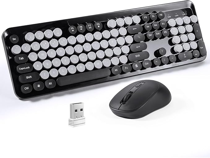 Wireless Keyboard and Mouse Combo 104 Round Keys Colorful Full Size Keyboard and Mouse with 2.4GHz USB Receiver for PC/Laptop/Tablet/Computer/Windows Black