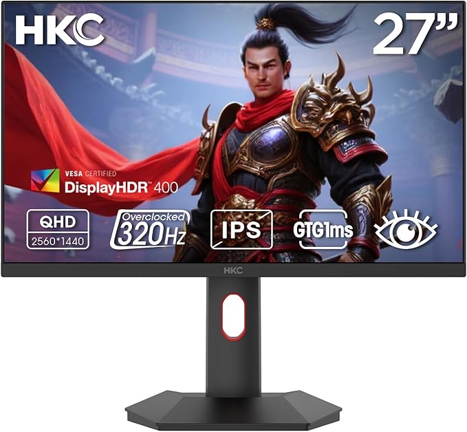 HKC G27H4P 27 Fast IPS Gaming Monitor WQHD 2560×1440 320Hz 1ms DIC HDR400 95% DCI-P3 Adjustable HAS Tilt Pivot Height DP+HDMI 2.1