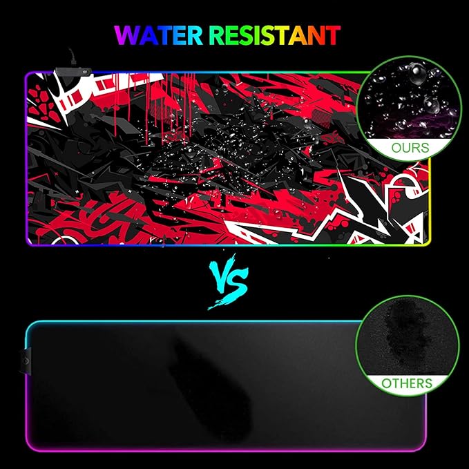 AIMSA Large RGB Gaming Mouse Pad Keyboard Mousepad Led Extended 35.4 x 15.8 inch Non-Slip Rubber Base with 14 Lighting Modes Big Desk Mat Waterproof Red Black