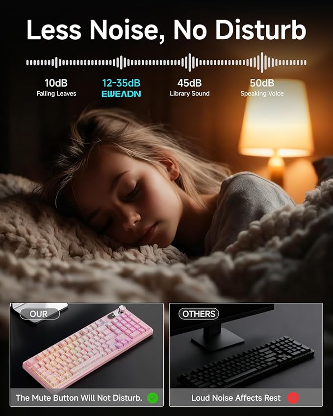 V102 Wired Keyboard 98 Keys Creamy Gaming Keyboard with Number Pad Display Screen &amp Media Knob RGB Silent Wired Cute Computer Keyboard for Laptop PC Gamer - Light Pink