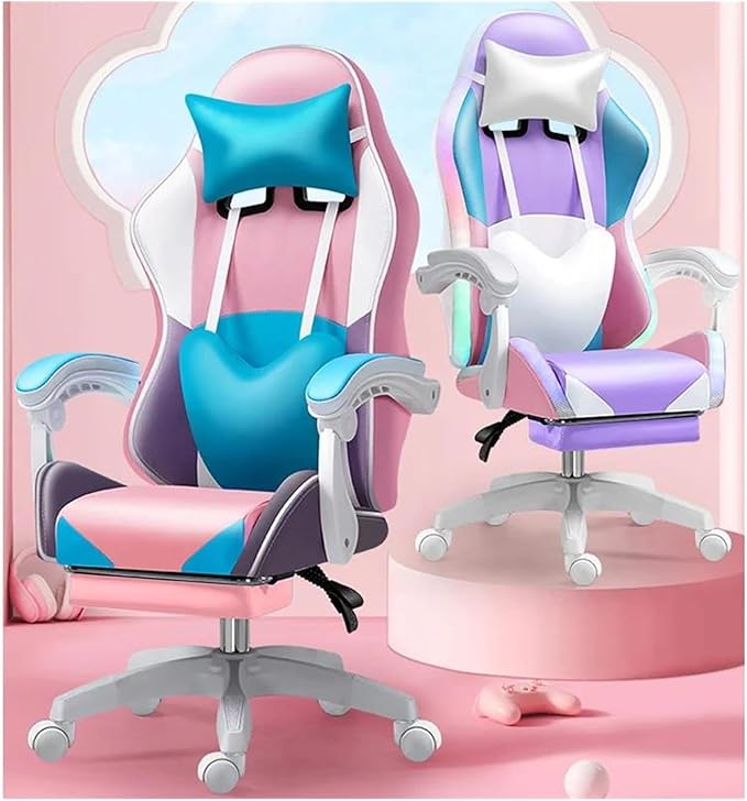 Computer Chair Fashion Gaming Chair Female Office Home Computer Chair Lift Reclining Game Chair with Audio Latex Cushion footrest