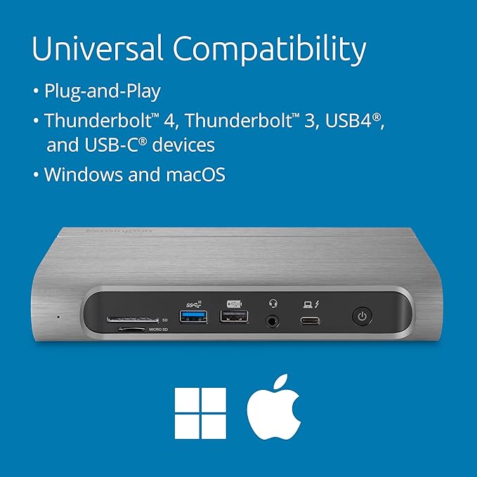 Kensington SD5800T Thunderbolt 4 and USB4 Quad 4K Display Docking Station 100W Charging 2 x HDMI 2 x DP 2.5G Ethernet Card Readers for Windows/MacOS (K32856NA)