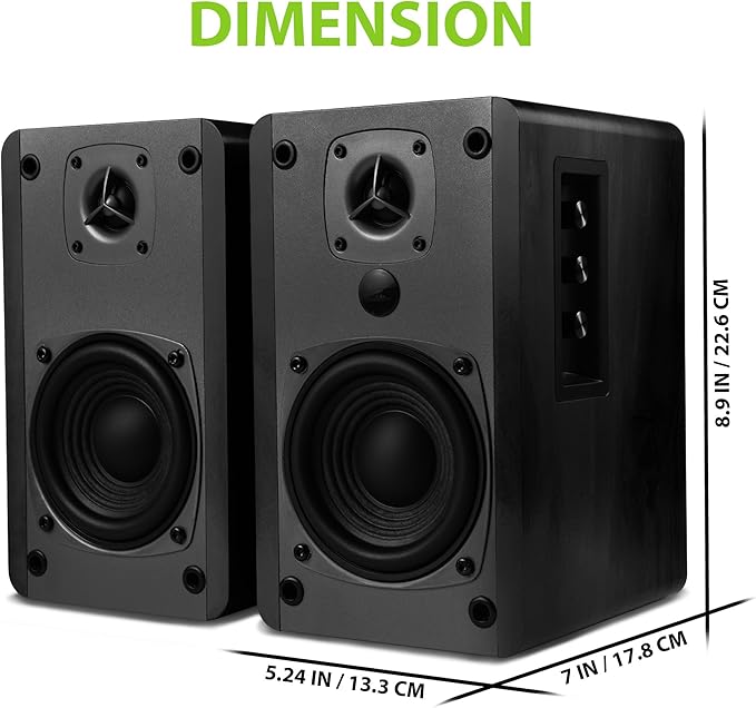 SINGING WOOD BT27 Active Powered Bluetooth Bookshelf Speakers - 60W RMS Studio Monitor Speakers for PC TV Turntable - High Fidelity Wooden Enclosure with Remote Control - Black