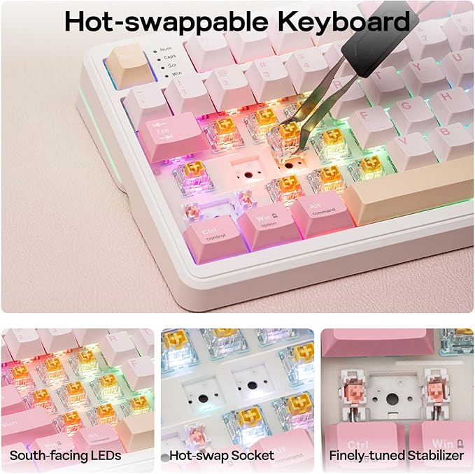EPOMAKER TH99 PRO 96% Mechanical Keyboard with Screen &amp Knob 10000mAh 2.4Ghz/BT Hot Swap Custom Driver RGB Backlight PBT Keycap Wireless Gaming Keyboard for PC/Mac (Pink Creamy Jade)
