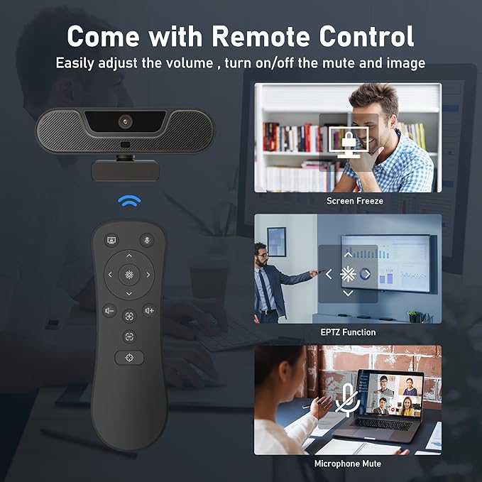 saylas 4K Webcam with Microphone and Speaker Wide Angle 112° Remote Control Autofocus Digital Zoom Privacy Cover Plug &amp Play Web Streaming Camera for Computer USB Webcam for Pc