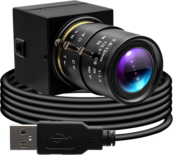 1080P USB Camera with 2.8-12mm Varifocal Lens 0.01Lux Low Light Webcam H.264 IMX323 Computer Camera for Video Conference Plug &amp Play for Windows/Linux/Mac