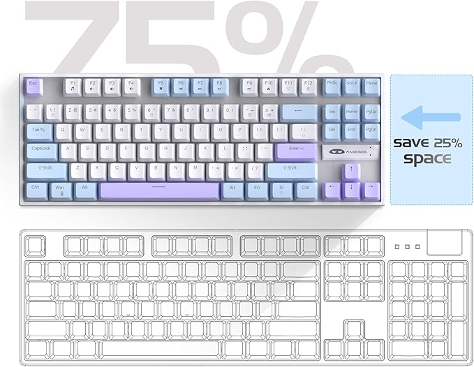 MageGee 75% Mechanical Gaming Keyboard Red Switch LED Blue Backlit 87 Keys Compact TKL Wired Keyboards for Windows Laptop PC Gamer - White/Blue
