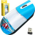 Wireless Mouse Cute Aqua Water Mouse Silent Lightweight Portable Clear Transparent Liquid Optical Retro Mouse with USB Receiver Floater Clownfish for PC Laptop Computer MacBook Kids Adult Gift(Blue)