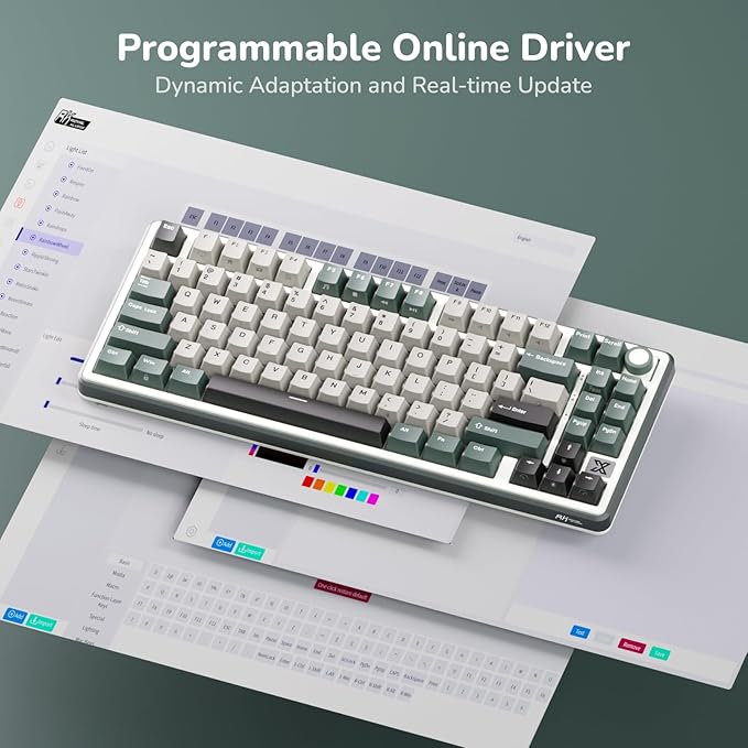 RK ROYAL KLUDGE X87 Gasket Mechanical Keyboard 75% Wireless Gaming Keyboard with Touchable X-Plate &amp Volume Knob Bluetooth/2.4GHz/Wired Hot Swappable RGB Backlit (Green Light Switch)