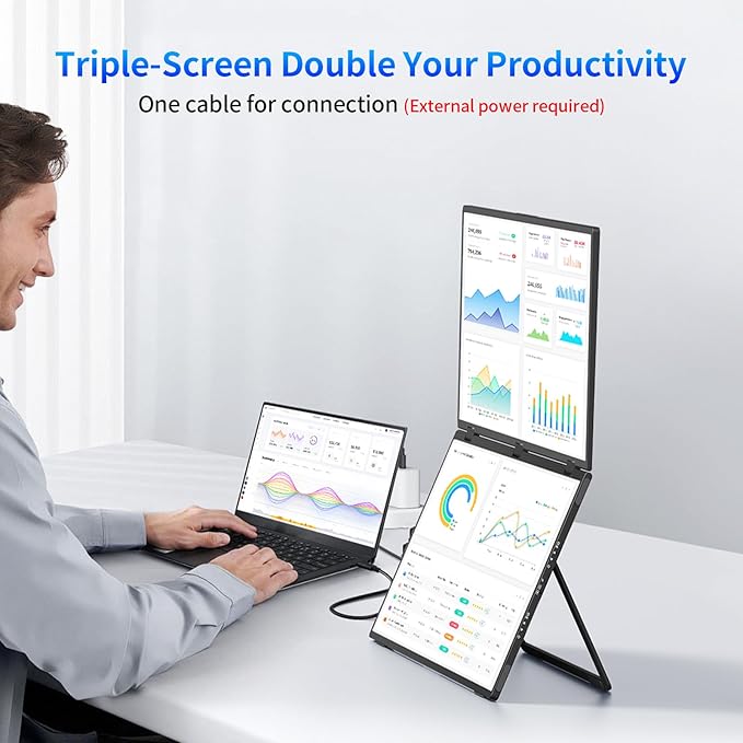 Portable Dual Monitors 18.5 1080P Dual Laptop Screen Extender Foldable Second Monitor Plug &amp Play with No Driver Needed Ideal for Home &amp Office Work with Wins &amp macOS