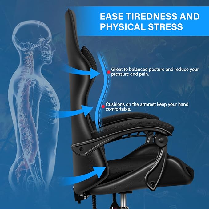 CYJZH Racing Video Backrest and Seat Height Recliner Gaming Office High Back Computer Ergonomic Adjustable Swivel Chair Without footrest Black blp123