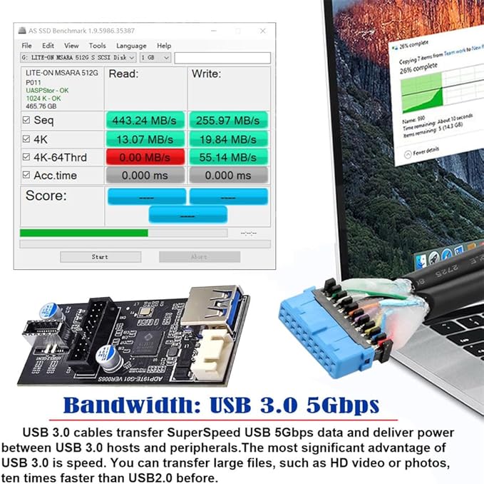 xiwai USB 3.0 19/20Pin &amp Type-E Female Header Splitter to Dual Type-E &amp USB 3.0 20Pin Outputs 5Gbps Black 11cm Cable PC Adapter