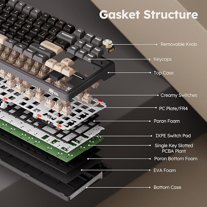 RK ROYAL KLUDGE R87 Pro Wired Mechanical Keyboard with Hot Swappable Knob 75% Creamy Gaming Keyboard 88 Keys TKL Gasket Mounted RGB Backlit with QMK/VIA MDA Profile Linear Creamy Switch Black