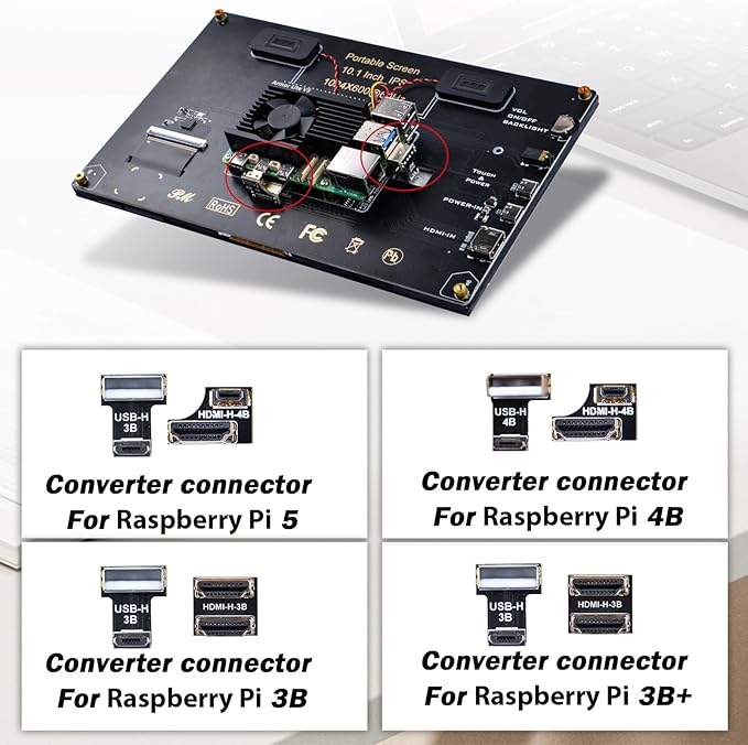 GeeekPi 10.1 inch Capacitive Touchscreen for Raspberry Pi HDMI Monitor IPS 1024X600 LCD Display with Dual-Speaker for Raspberry Pi 5/4B/3B+/3B/B+ with Mount Hole to Install Raspberry Pi Board