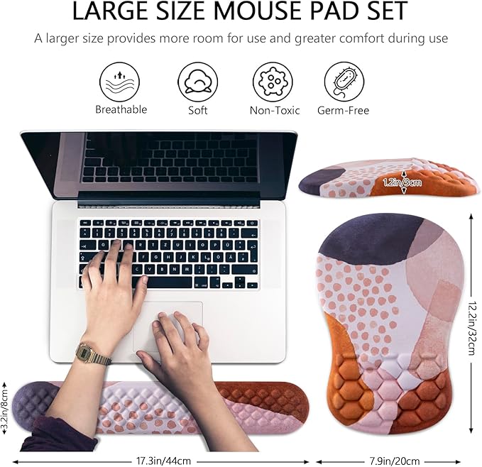 Mouse Pad Wrist Support Laokiiy 2 in1 Keyboard Wrist Rest+ Ergonomic Mouse Pad Non-Slip Wrist Rest for Computer Keyboard Made Easy Typing &amp Relieve Wrist Pain Boho