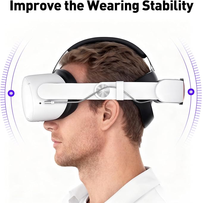 RGB Head Strap for Oculus/Meta Quest 2 Head Strap with Battery 10000mAh Pack for Extended 8 Hrs of Playtime Fast Charging VR Power Adjustable Elite Strap Enhanced Support and Balance in VR