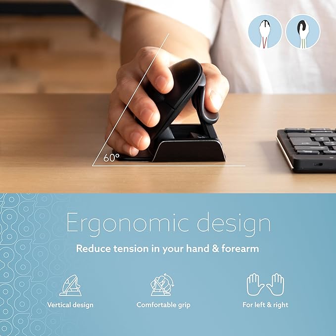 R-Go Twister Ambidextrous Mouse Foldable design Ergonomic vertical With Break Software Duo connection(Bluetooth&ampusb C) Silent Click Prevents Tennis Elbow/RSI For Windows/Mac Black
