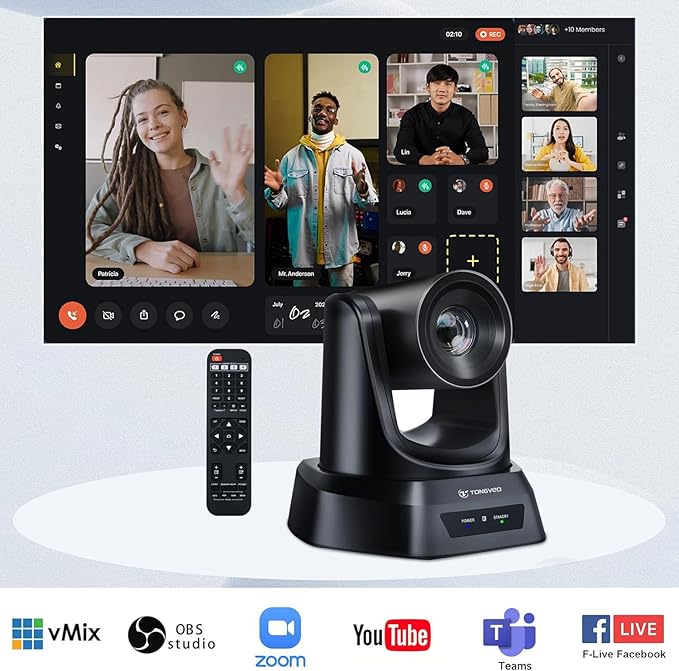 TONGVEO Wireless Conference Room Webcam Church Live Streaming 20X USB 1080P 60fps PTZ Camera for Worship Services Online Conference Works with Zoom Skype OBS Easy to Set Up