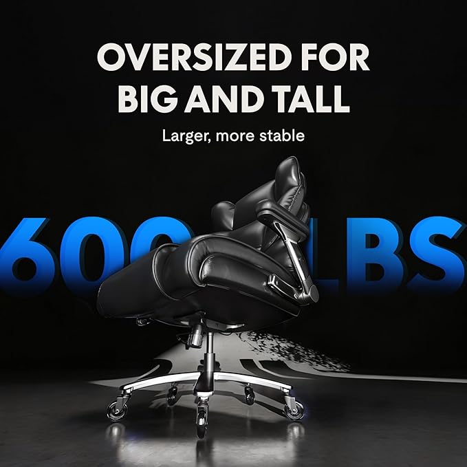 FLEXISPOT 600lbs Big and Tall Office Chair for Heavy People Heavy Duty Computer Desk Chair with Dynamic Lumbar Support 2D Armrest Blade Wheels Chairs for Home Office Gaming Working Leather Black