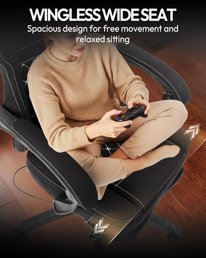 Dowinx Gaming Chair Breathable Fabric Game Chair with Gel Pad and Storage Bag Comfortable Gamer Chair with Pocket Spring CushionErgonomic Computer Chair with FootrestBlack and White