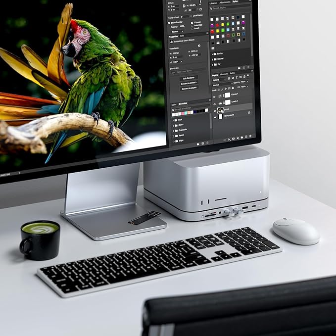 Satechi Mac mini Hub &amp Stand with SSD Enclosure for NVME/SATA M.2 Mac mini Dock with USB C 10Gbps 3 USB A 5/10Gbps 2.0 Audio Jack for Mac Studio Mac mini M2/M1 (Not Compatible with M4) - Silv