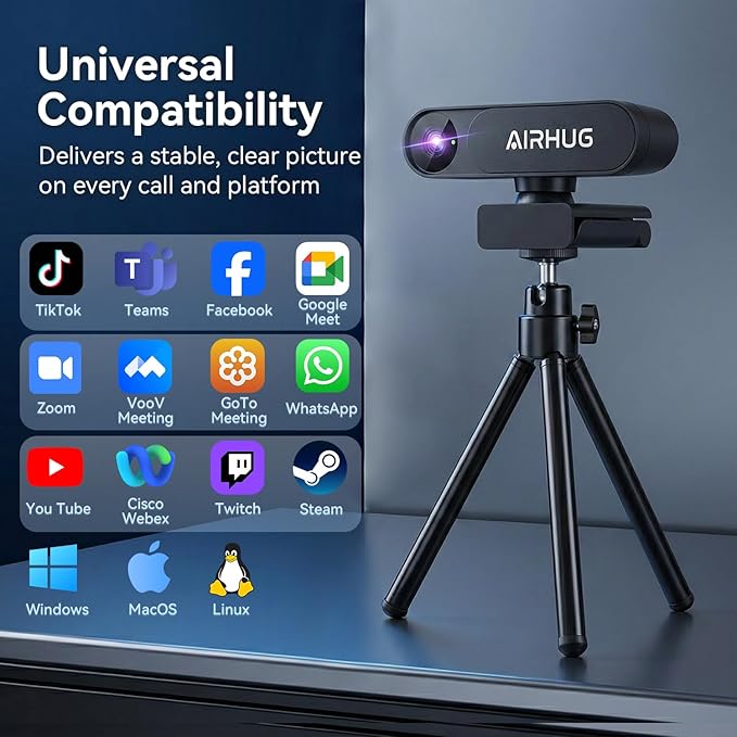 AIRHUG 4K UHD USB Webcam No Mic with Privacy Cover for Secure Meetings - 16MP Sony Sensor PDAF Fast Focus 63° Gold FOV Auto Light Balance Streaming Camera Without Audio for PC/Laptop/Desktop