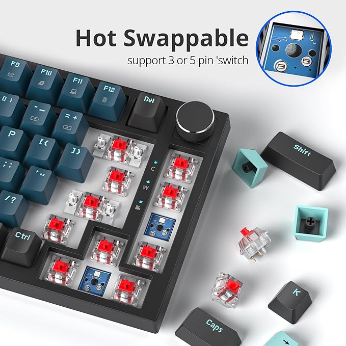 75 Percent Keyboard Gasket-Mounted with Sound Absorbing Pads 82-Key Compact Wired RGB Mechanical Gaming Keyboard Hot-Swap Socket for Win Monster