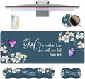 4 in 1 Ergonomic Keyboard Wrist Rest &amp Mouse Pad Wrist Rest SetLarge XXL Gaming Desk Mat 31.5x 11.8 with Non-Slip BaseMemory Foam for Home Office Study GamingFloral Quote Bible Verse Psalm 46
