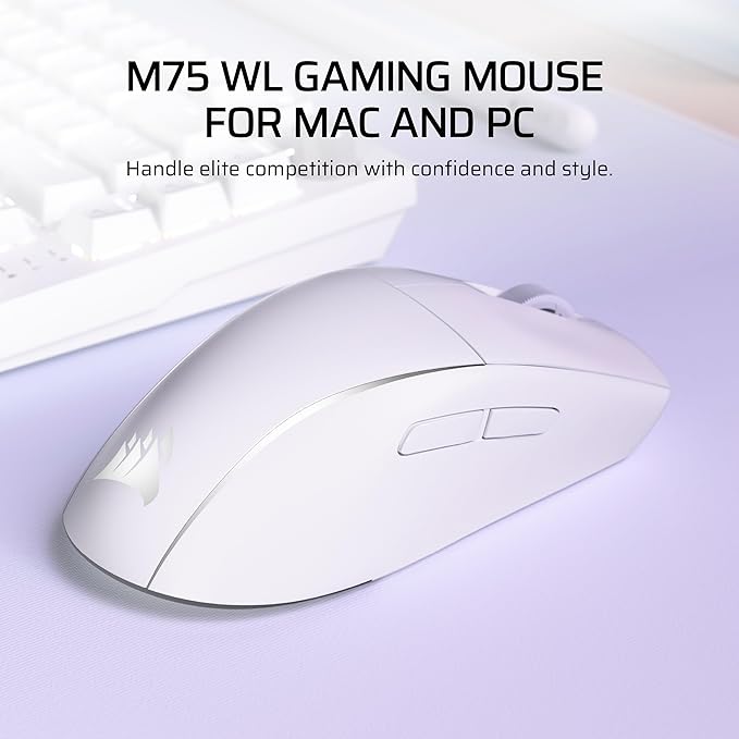 Corsair M75 Wireless RGB Lightweight Gaming Mouse for Mac – 26000 DPI Swappable Side Buttons Optical Switches iCUE Compatible – Frost White