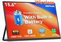Wireless Portable Monitor Battery-Powered Support AirPlay Miracast 15.6 1080P IPS Monitor USB-C HDMI External Display 2nd Screen for Laptop MacBook PC Phone Tablet w/Built-in Battery(8000mAh)
