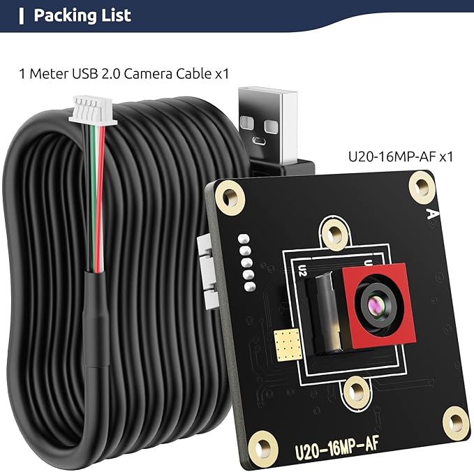 16MP (4656x3496) USB2.0 UVC Camera Phase Detection Auto-Focus 1/2.8 IMX298 HDR Sensor Plug &amp Play for PC Raspberry Pi Jetson Nano and SBCs Support Windows Linux Android Mac OS