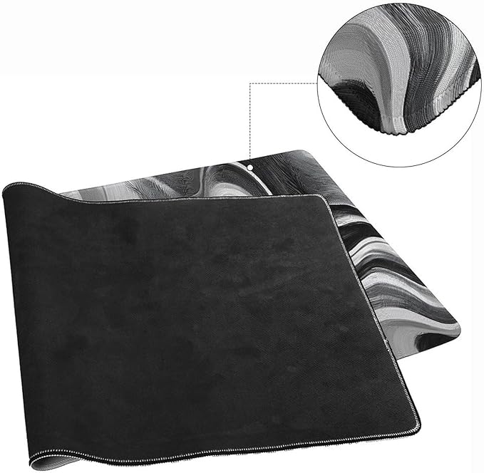 Abstract Art White Gray Gaming Mouse Pad Non-Slip Rubber Base 3XL Mousepad with Stitched EdgesWaterproof Washable Mouse Mat for Desk Home Office Gaming 35.5x16