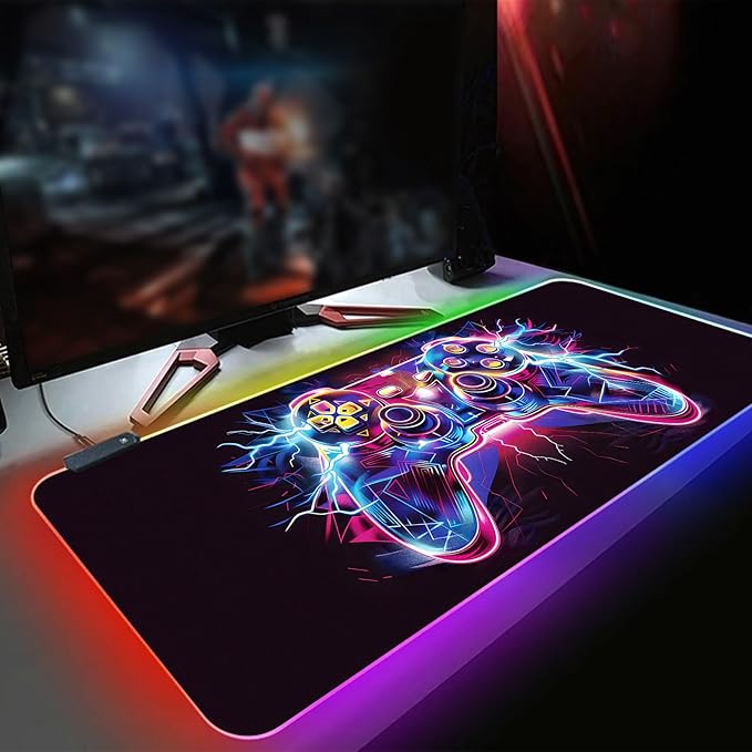 XL Led Gaming Mouse Pad with 14 Light Modes - Light Up Gamer Mouse Pad31.5 x 11.8in Non-Slip Gamepad Style RGB Large Gamer MousepadBlack Long Glowing Gaming Accessories for DeskWaterproof