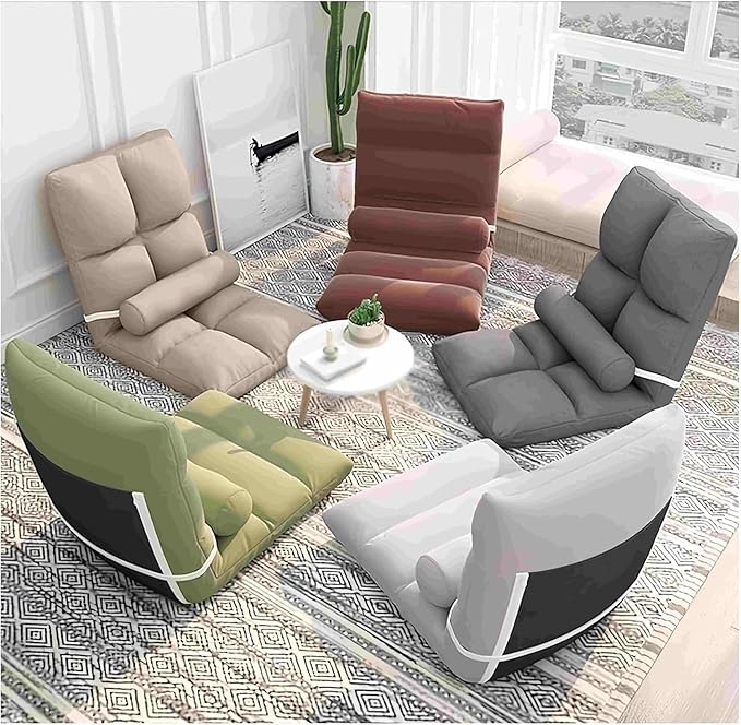 ELEFOCUS Ergonomic 5-Position Floor Sofa Chair - Folding Lazy Lounger with Cushioned Recliner Easy Storage(Green)