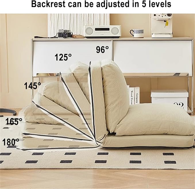 BTZHY Floor Chair Floor Sofa Bed Folding Lazy Sofa Chair Foam Filling Extra Thick Floor Couch Chair Convertible Sleeper Chair Bed 5 Angle Adjustment Recliner Chair for Bedroom Living Room