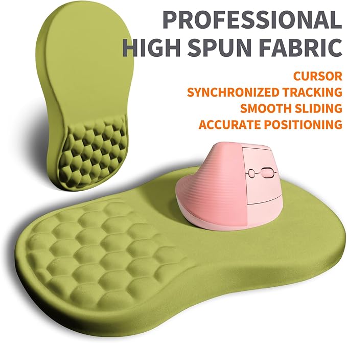 Ergonomic Joint Wrist Support Mouse Pad with Memory Foam Cushion Massage Bump Carpal Tunnel Pain Relief Mousepad Slope Design for Wrist Rest 11.8x7.9 in Khaki Green