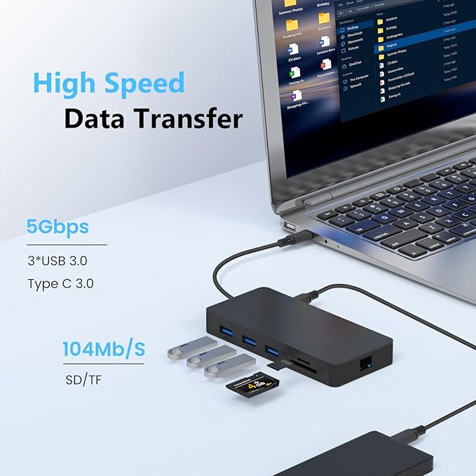 Laptop Docking Station Dual 4K HDTV Monitor Fophmo USB C to 2 HDTV Splitter Extended Display 1000Mbps LAN USB A&ampC 3.0 Ports(10Gbps) SD/TF Card 100W PD Charging MacOS Only Mirrors Same Screen