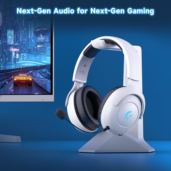 Wireless Gaming Headset for PS5/PS4PCSwitchMac 2.4GHz Gaming Headset with Mic 45H Battery Surround Sound Noise Cancelling Over Ear Headphones Bluetooth 5.3 for Xbox Needs 3.5mm Cable - White