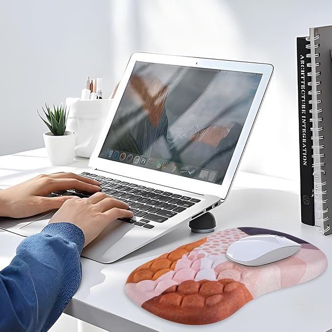 Mouse Pad Wrist Support Ergonomic Mouse Pad with Wrist Rest Comfortable Computer Mouse Pad for Laptop Pain Relief Mousepad with Non-Slip PU Base Boho