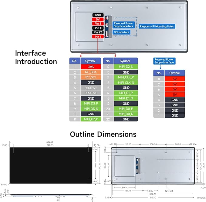 waveshare 12.3inch DSI Capacitive Touch Screen Compatible with Raspberry Pi 5 / CM5 and RK3576 720 × 1920 IPS 10-Point Touch Optical Bonding Toughened Glass Panel
