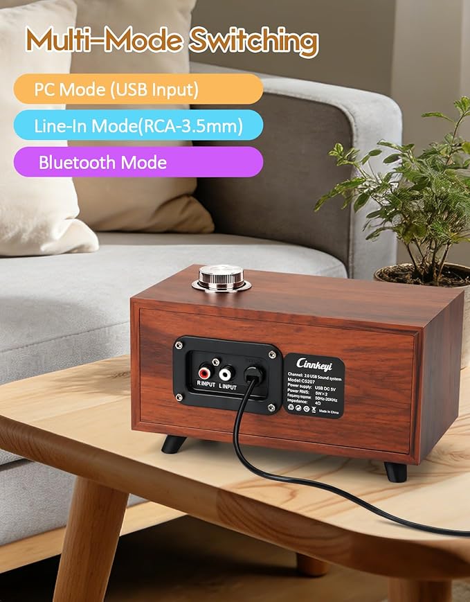 Wooden PC Soundbar Computer Speakers –PC Speakers USB Powered | PC| Line-In | Bluetooth 3 Modes 3.5mm/USB Input Wooden Computer SoundBar Compact Stereo Speaker for Desktop Laptop Monitor Tablet