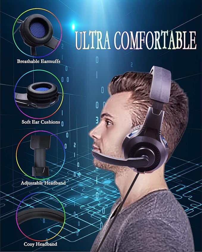 One Ear Headset with Mic for PS5/PS4/Xbox One/Xbox Series X/S/Nintendo Switch/Lite/Steam Deck Gaming Headphone with Microphone Control 3.5MM Wired Unilateral Chat Headset for Laptop/Tablets/Phone/PC